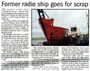 Former radioship goes for scrap - Klik hier voor het krantenartikel